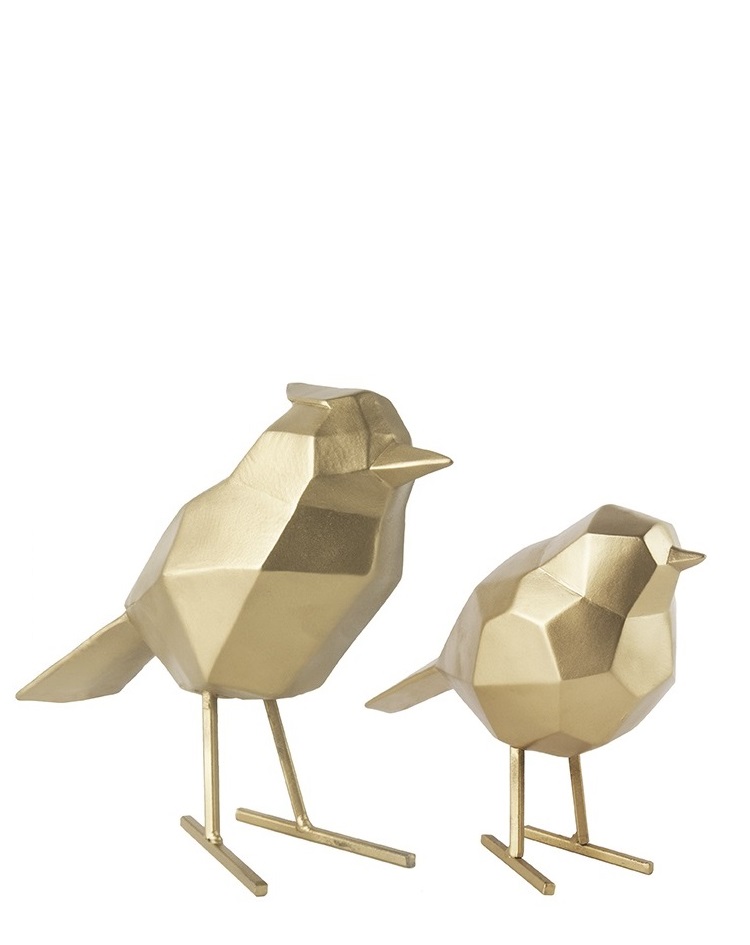  ציפורים זוג בזהב -  זוג פסלים אומנותי מפולירזין