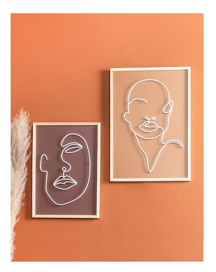תמונה - אומנות ממתכת מסגרת עץ - זוג תמונות פנים