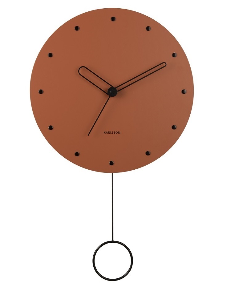 שעון קיר עץ עם מטוטלת - צבע טרקוטה