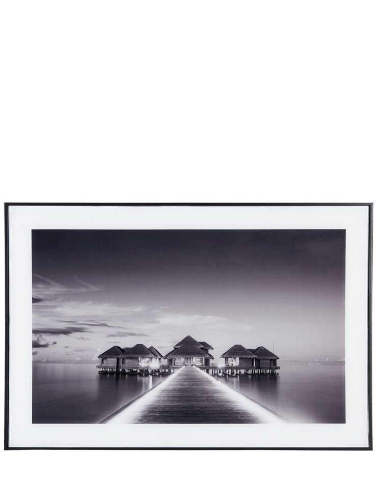 תמונה שחור לבן - צילום אומנותי - בקתות על המים 40X60CM