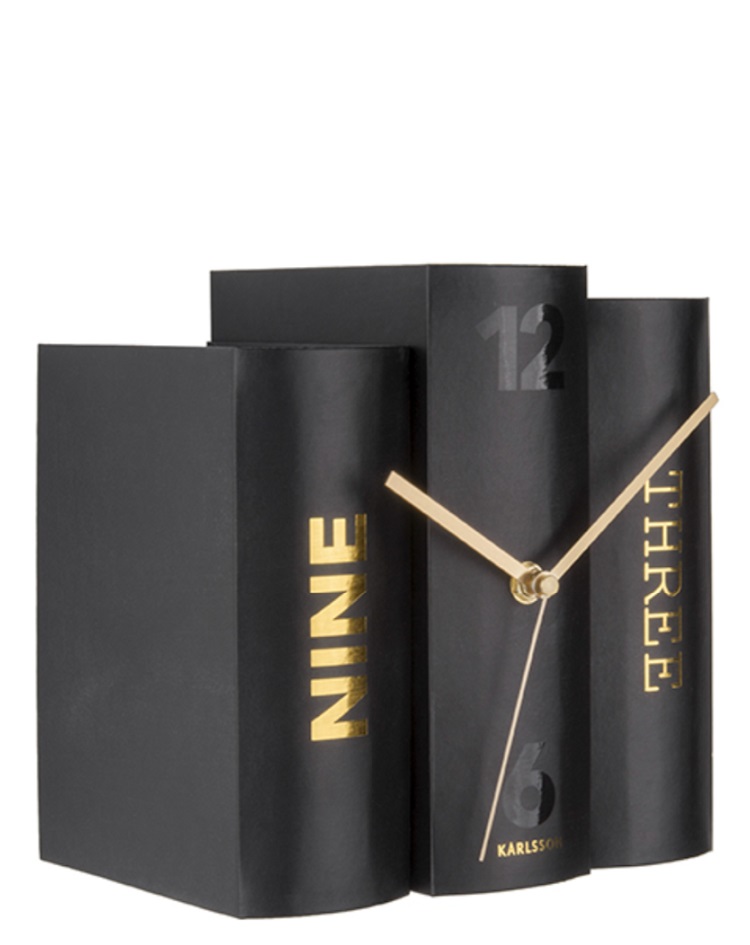 שעון מדף - שעון בעיצוב ספרים - שחור