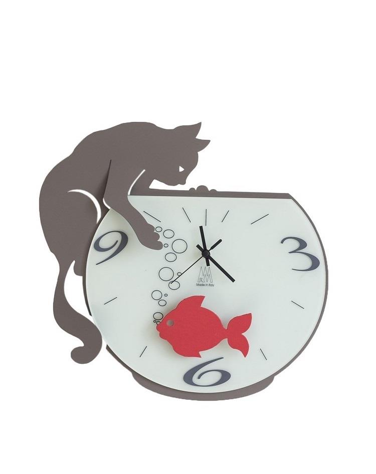 שעון קיר מעוצב - החתול והדג - מטוטלת