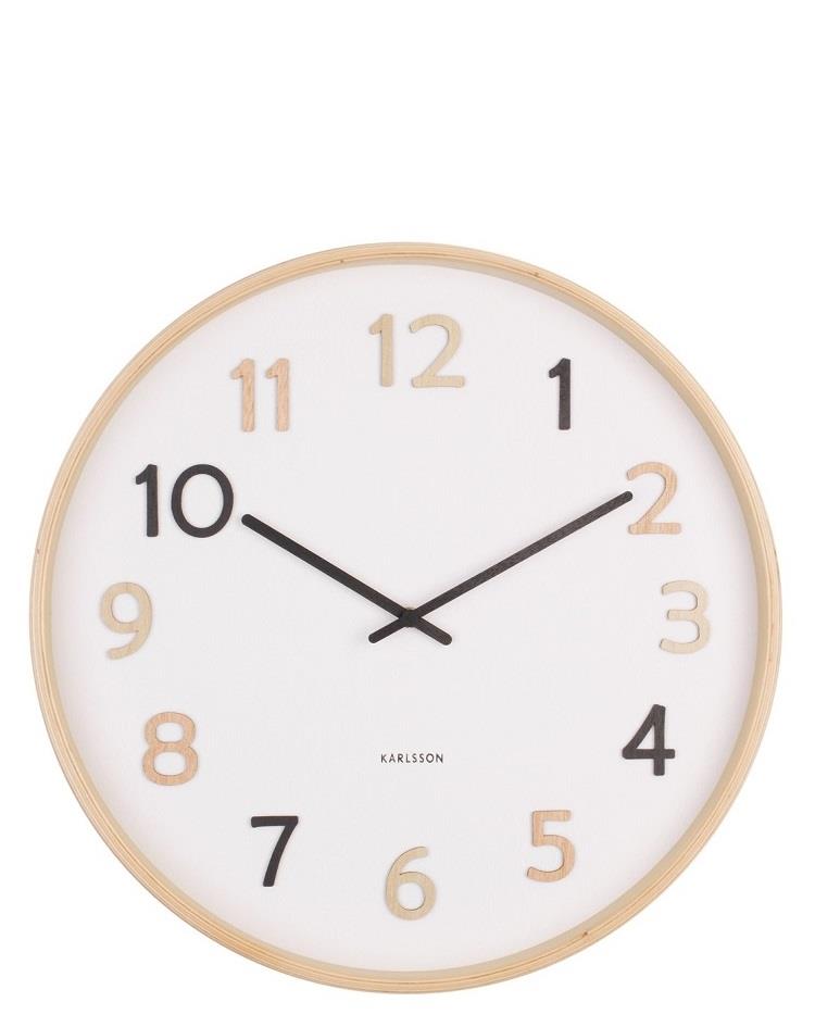 שעון קיר עץ בס לבן וזכוכית - מספרים מעץ 40ס