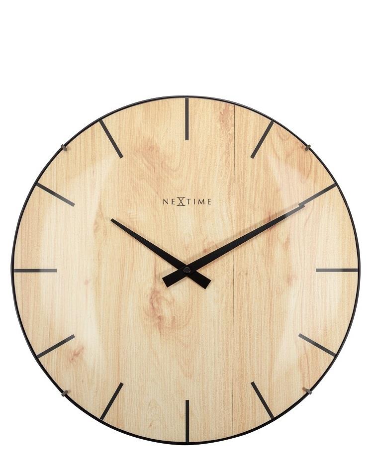 שעון קיר  - בגוון עץ וזכוכית מקומרת - וודי 35 ס