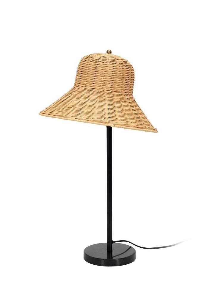 מנורת שולחן מעוצבת ראטן - כובע קש בסיס שיש