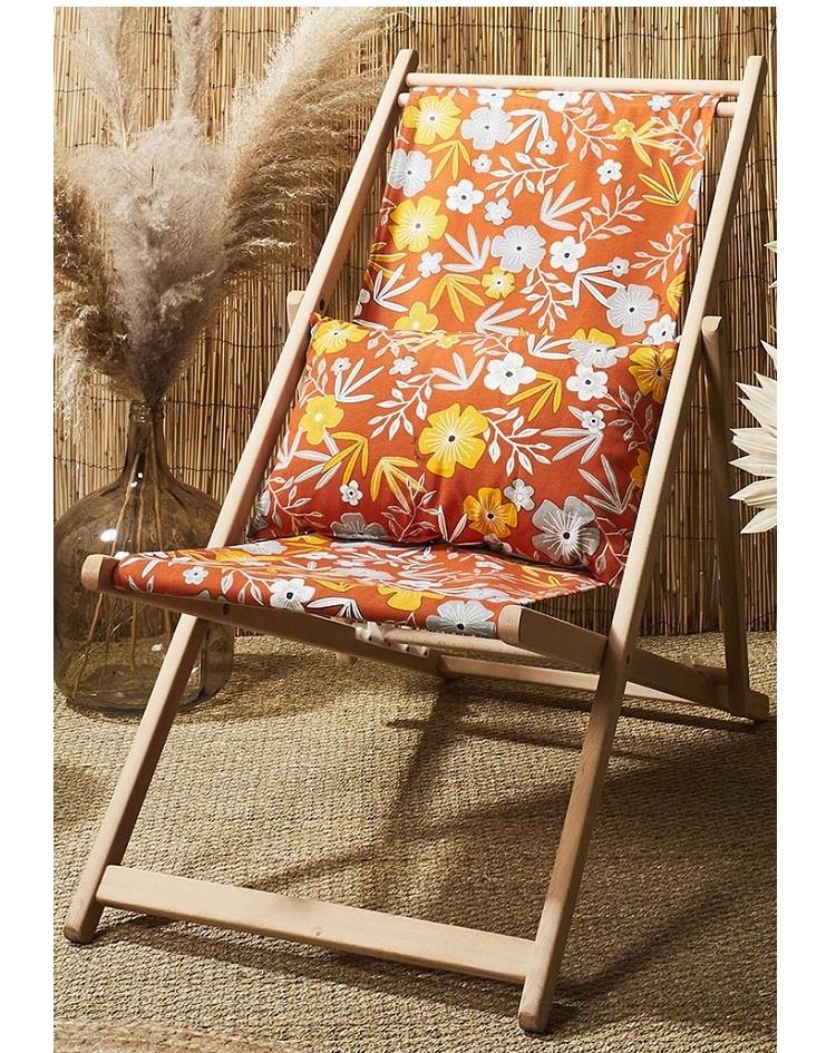 כיסא נוח - דגם פרחים - עץ בוק