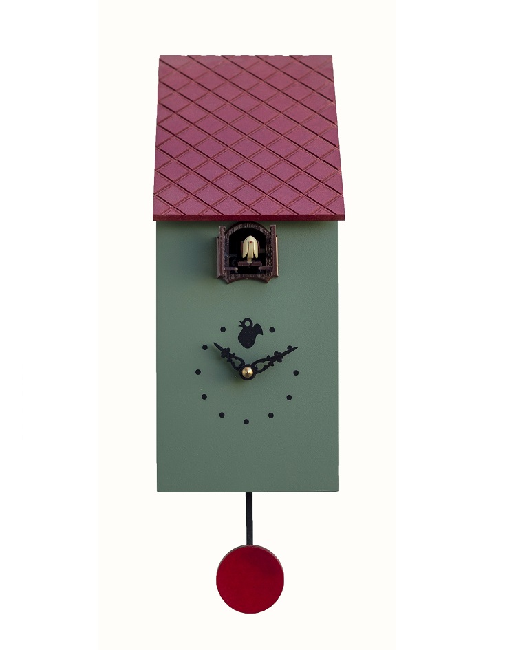 שעון קיר קוקייה מודרני  - Pirondini Italia -  גג אדום מעץ טבעי
